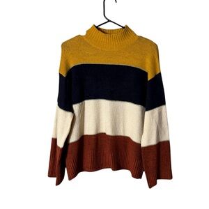 Dress Barn Color Block Sweater Size MP Indie‎ Scandi Bohemian Mock Neck